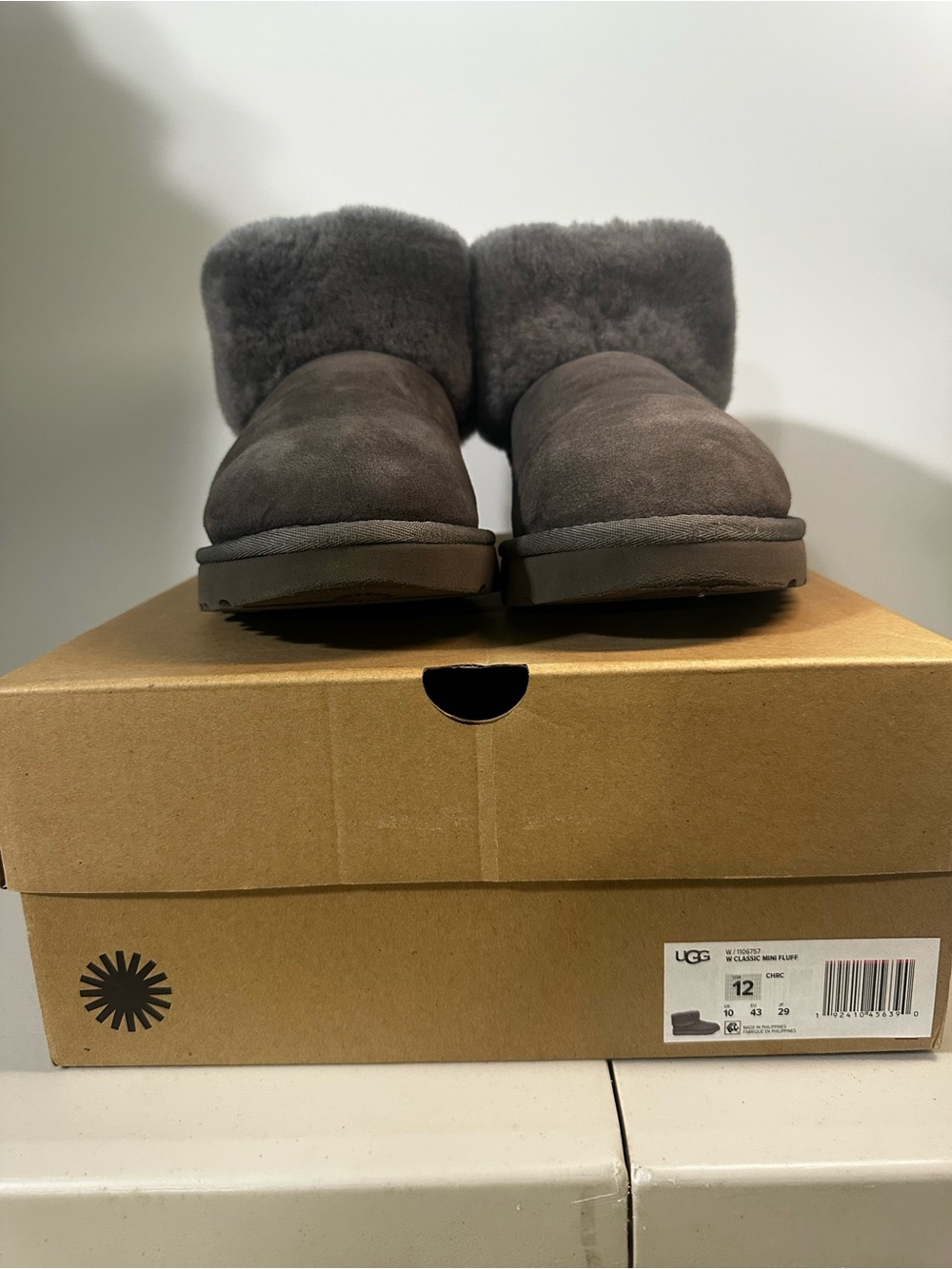 UGG Mini Fluff Suede Boots in Charcoal